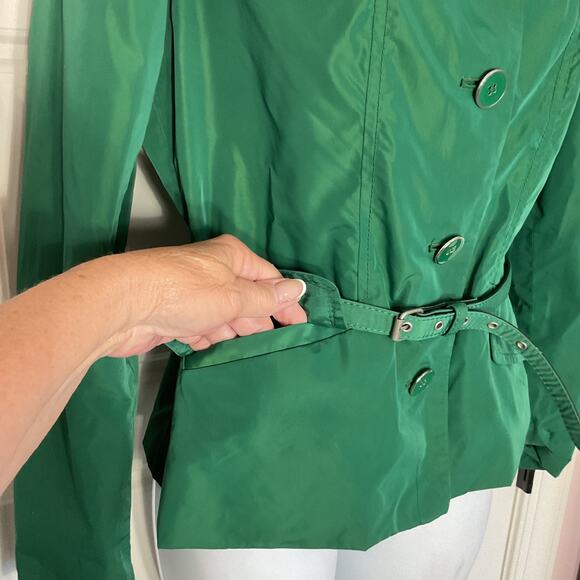 Liz Claiborne Green Belted Rain Resistant Short Trench Jacket with Pockets 8 - Picture 3 of 8